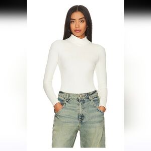 Intimately Free People XYZ Recycled Turtleneck Ribbed Jersey Bodysuit In Ivory